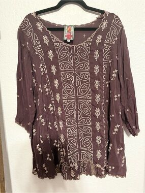 Johnny Was Plum Embroidered Tunic Top